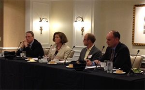Battle over School Funding panel. From left: Former Justice Phil Talmadge, Sen. Christine Rolfes, Billy Corriher, and Frank Ordway.
