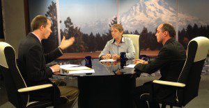 League of Education Voters CEO Chris Korsmo and Stand for Children Executive Director Dave Powell chat with Austin Jenkins for TVW's Inside Olympia program on September 11, 2014.