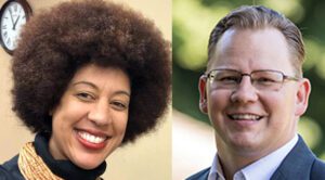 Superintendent of Public Instruction candidates Erin Jones (L) and Chris Reykdal